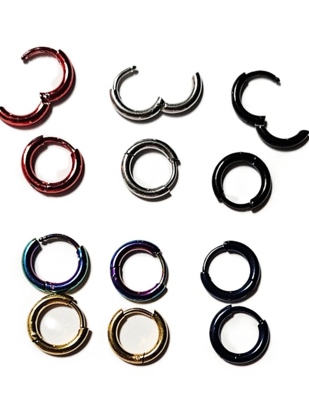 Huggie Hinged Clicker Hoop Rings 6pc Set Nose Lip Daith Septum Cartilage